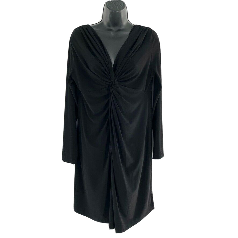 Norma Kamali Womens Black Sheath‎ Dress Front Knot V-Neck Knee Length L